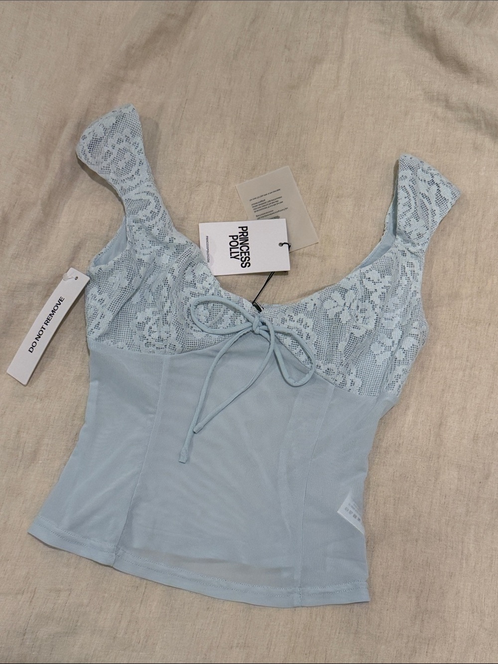 Princess Polly Light Blue Lace Trim Tie-Front Camisole